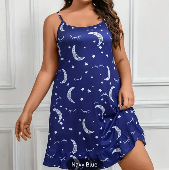 Ramadan Star & Moon Print Ruffle Hem Cami Nightdress NIP - Picture 1 of 5